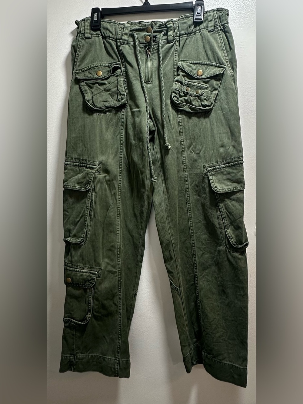 FREE PEOPLE We the Free Tahiti Drawstring Pull on Cargo Pant Green  Large